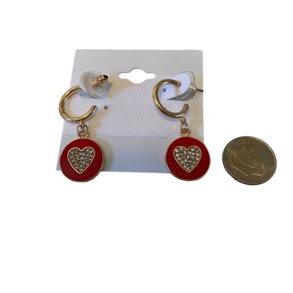 Panacea Pave Crystal & Red Heart Dangle Earrings. - Picture 6 of 6